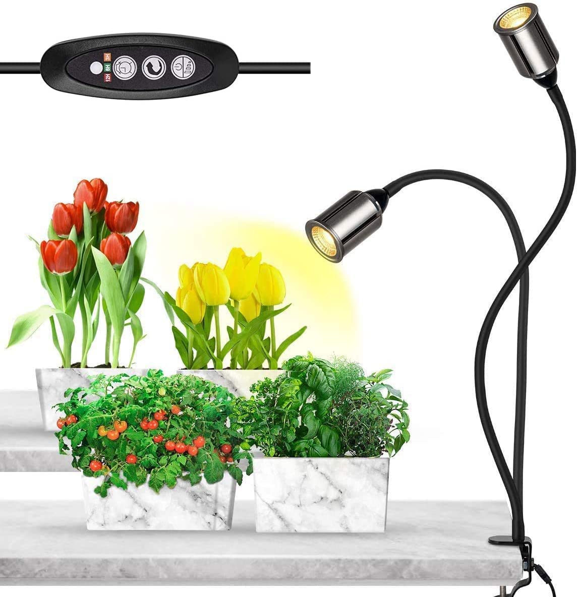 Bozily Clip-on LED Grow Lights for Indoor Plants Full Spectrum, Sunlight Growing Lamp with 3/6/12/24H Timer,5 Dimming 75W COB Sunlike House Plant Grow Light,Heat Lamp for Indoor Plants Seedling