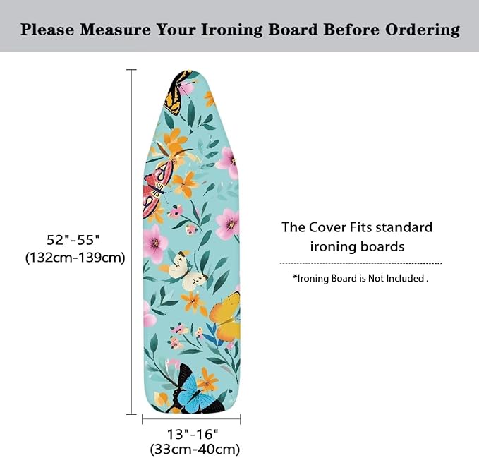 Floral Butterfly Ironing Board Cover and Pad 15x54 Inch, Iron Board Cover Large