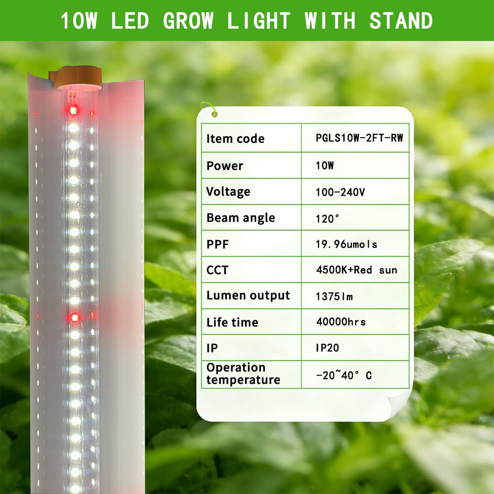 PROTOPIA 10W Grow Light Stand Kit for Indoor Plants, 2ft Plant Grow Rack with Full Spectrum, Enhanced Red Light for Flowering, Height Adjustable Iron Bracket, on and Off Switch