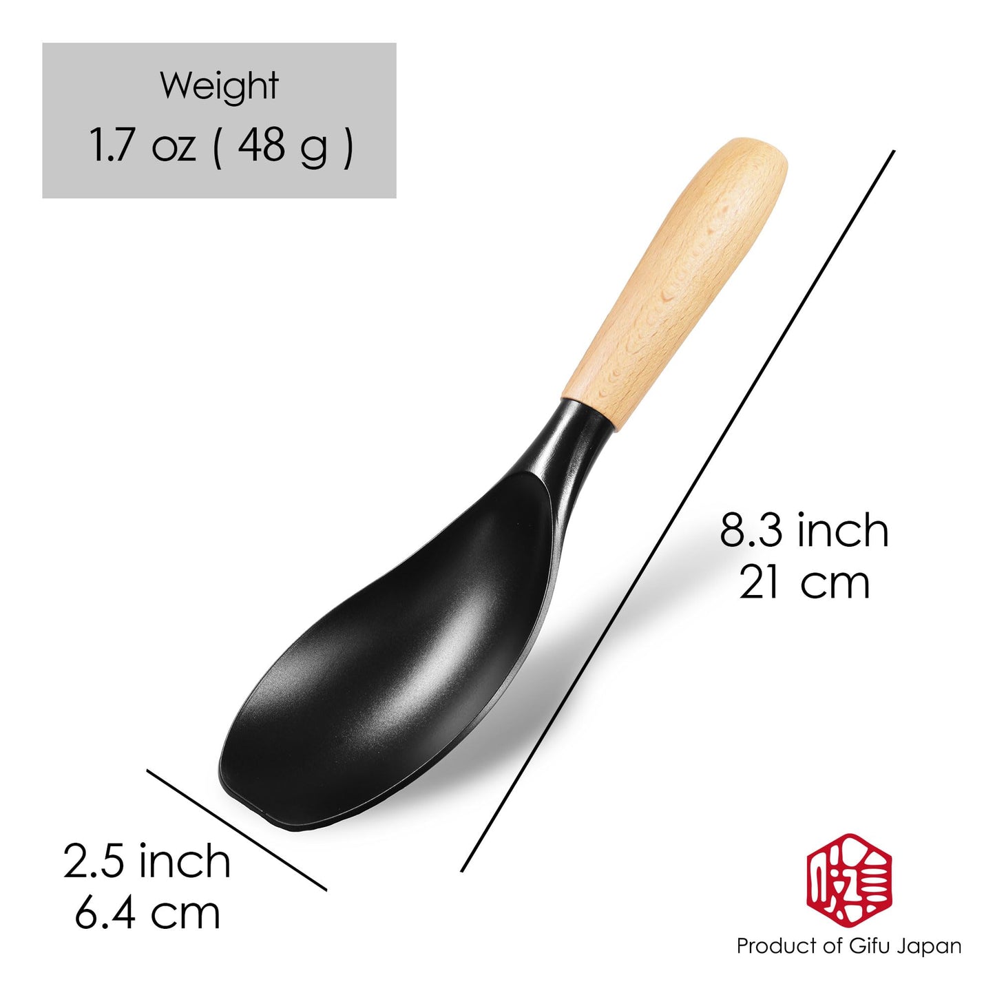 Seki Japan Stylish Kitchen Tool, Flexible Non Stick Heat Resistant Nylon Cooking Spoon, Wooden Handle Basting Spoon for Soup, Salad, Stirring, Mixing