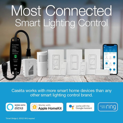 Lutron Caseta Smart Switch 3-Way Kit, with Pico Remote, Wallplate, Wall Bracket for LED Lights and Fans, 5 Amp, Neutral Required, P-PKG1WS-WH