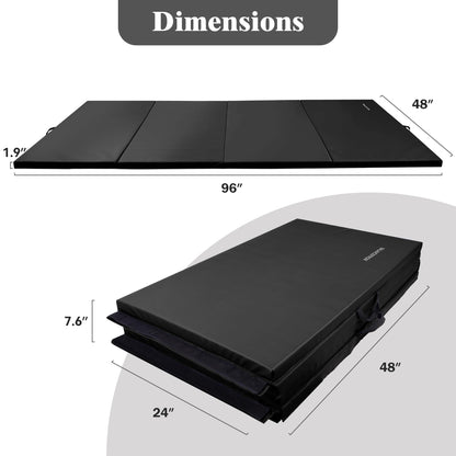 Fitvids Gymnastics Mat, 4'x8'x1.9" Thick Folding Home Gym Exercise Mat with Tear-Resistant PU Leather and Handles, Workout Mat for Yoga Pilates Tumbling Stretching MMA Core Workouts Wrestling