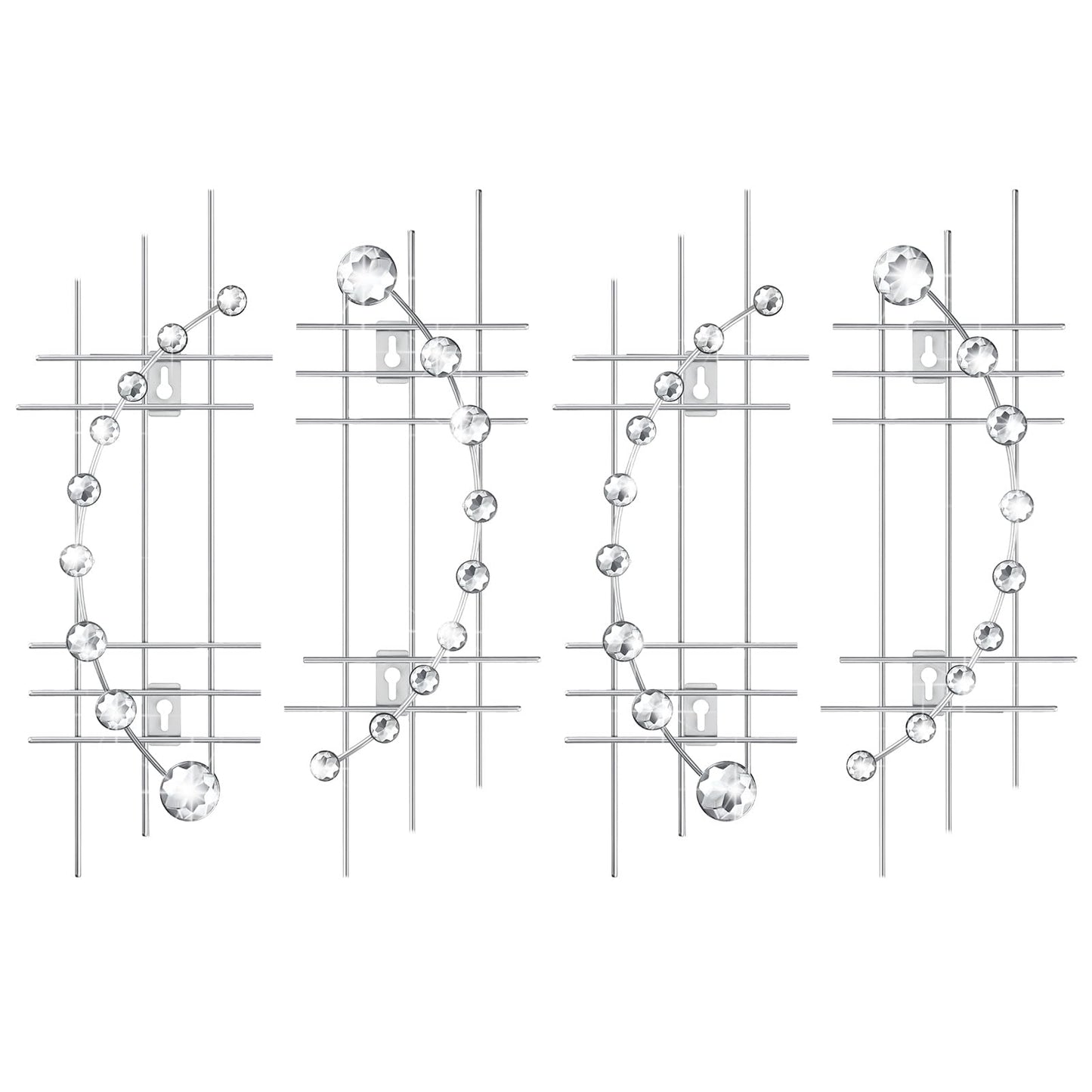 Lingvee 4 Pcs Sliver Metal Rhinestones Wall Decor 3D Silver Jeweled Art Bling Crystal Home Decorative Metal Wall Art for Living Room