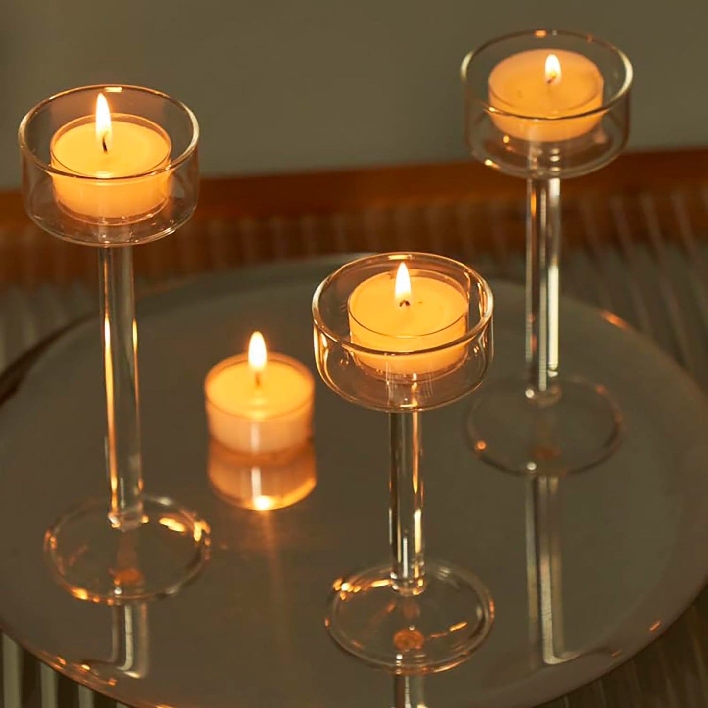 Willceka Tealight Candle Holder, Glass Candle Holder, Clear Wedding Hurricane Tall Elegant Ideal for Dining Party Home Decor Party Table Settings Gifts, 6 Pcs