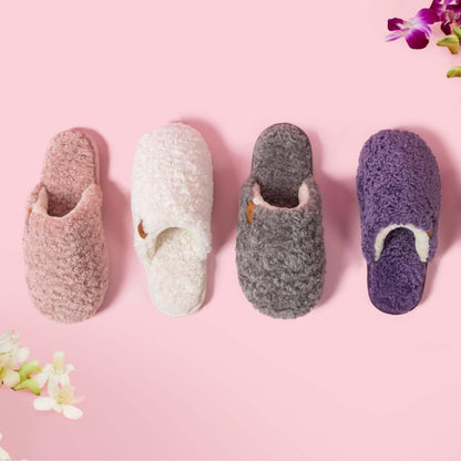 EverFoams Women's Slippers Cosy Fuzzy Faux Alpine Shearling House Shoes Ladies' Memory Foam Slip-ons with Lightweight Non-slip Sole Cream White, 5-6 UK