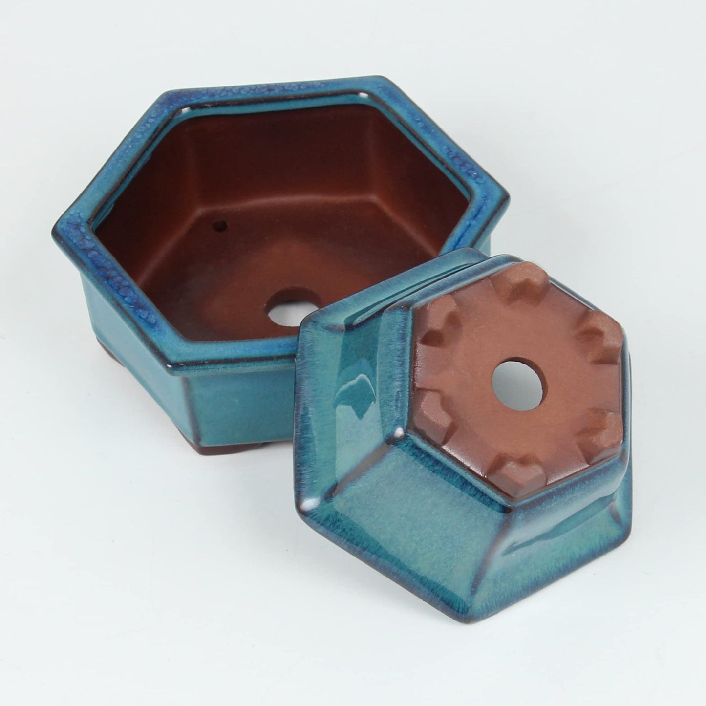 Bonsai Planter 2pc Small Succulent Glazed Pots 4.9" and 6.1" + 6 Soft Mesh Drainage Screens