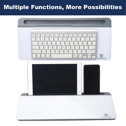 Small Desktop Glass Whiteboard Dry-Erase-Board - Computer Keyboard Stand White Board Surface Pad with Drawer, Desk Organizers with Accessories for Office, Home, School Supplies