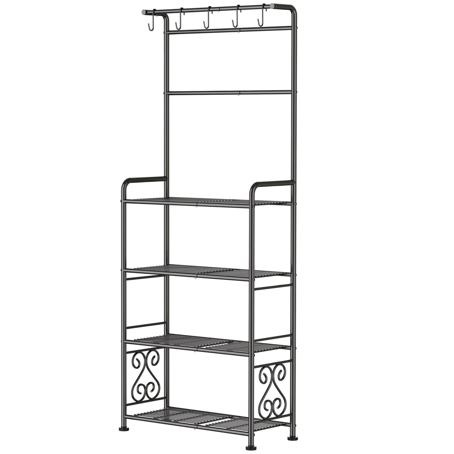 Plant Stand Indoor Outdoor Heavy Duty Metal - 68.4" Tall 4-Tier Shelf for Multiple Plants, Flowers, Rustproof Black Storage Rack for Patio, Balcony, Living Room, Garden, Includes Hooks&Adjustable Feet