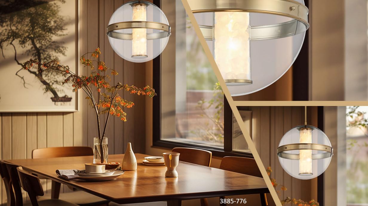 Minka Lavery 3885-776-L Divinely Clear Glass Acrylic/Quartz Crystalline LED Orb Pendant Ceiling Light, 1-Light 33 Watt, 19" H x 17" W, Celeste Brass