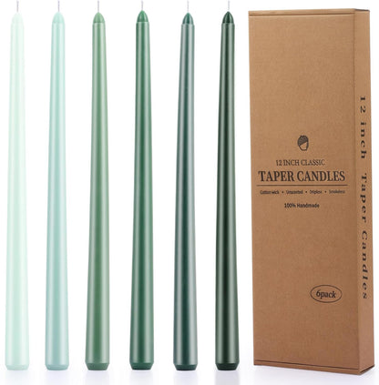 12 Inch Taper Candles Set of 6 Unscented Long Burning Smokeless Long Tall Tapered Candles for Candlesticks Sticks Wedding Home Christmas Decor Dinner
