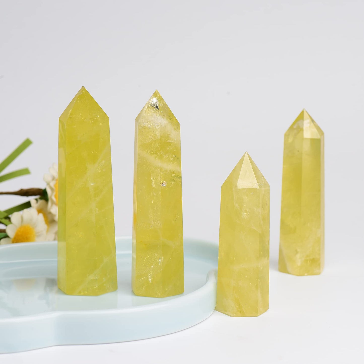 WUYOUSHI 1PCS Citrine Natural Crystal Tower 3.54-4.33" Healing Crystal Wand 6 Faceted Chakra Reiki Meditation Therapy