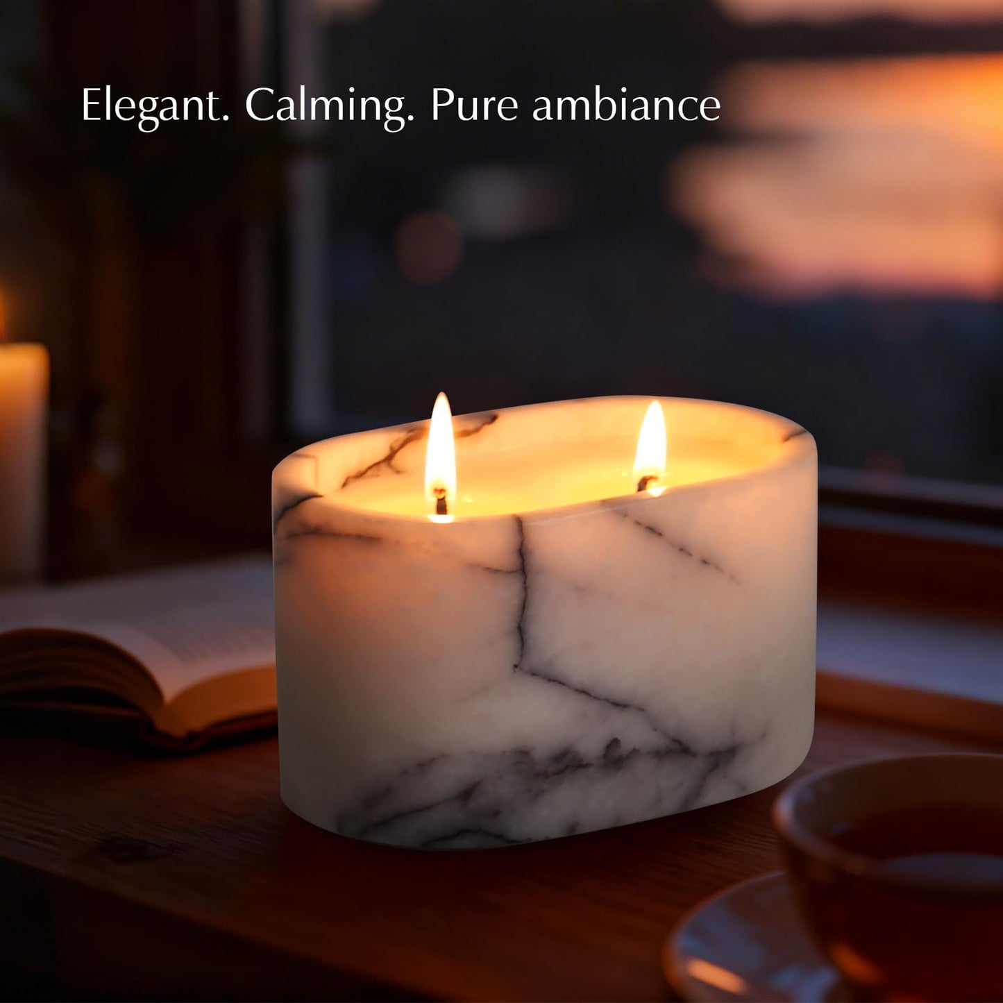 Story of Stone Marble Candle Holder| Votive Candle Holder| Handcrafted Bathtub-Shaped Container | Warm Glow Home Decor |Soy Wax | Non Toxic, 2 Wicks | Reusable Keepsake Jar | Unique Gift