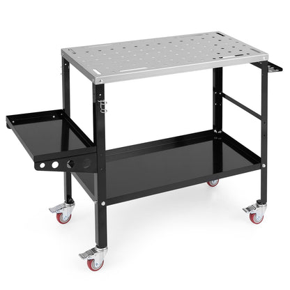 ERGOMASTER Welding Table 36'' x 18'',1200LBS Steel Weld Workbench with Wheels, 8 Tool Slots and 5/8" Fixture Holes for Welder Garage & Workshop