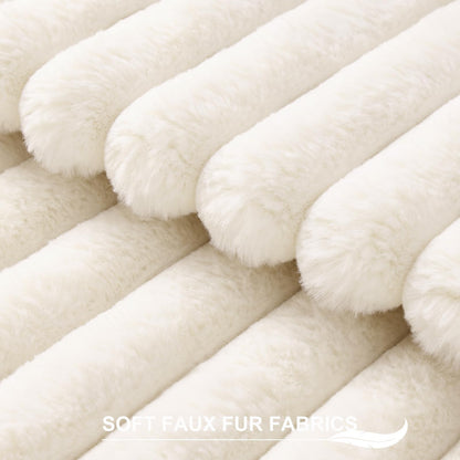 Pallene Faux Fur Plush Christmas Throw Pillow Covers 18x18 Set of 2, Luxury Soft Fluffy Striped Decorative Pillow Covers for Sofa, Couch, Living Room, Cream White