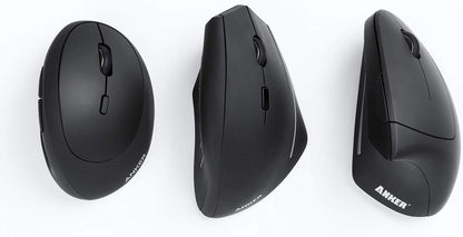 Anker 2.4G Wireless Vertical Ergonomic Optical Mouse, 800/1200 /1600 DPI, 5 Buttons for Laptop, Desktop, PC, MacBook - Black (Renewed)