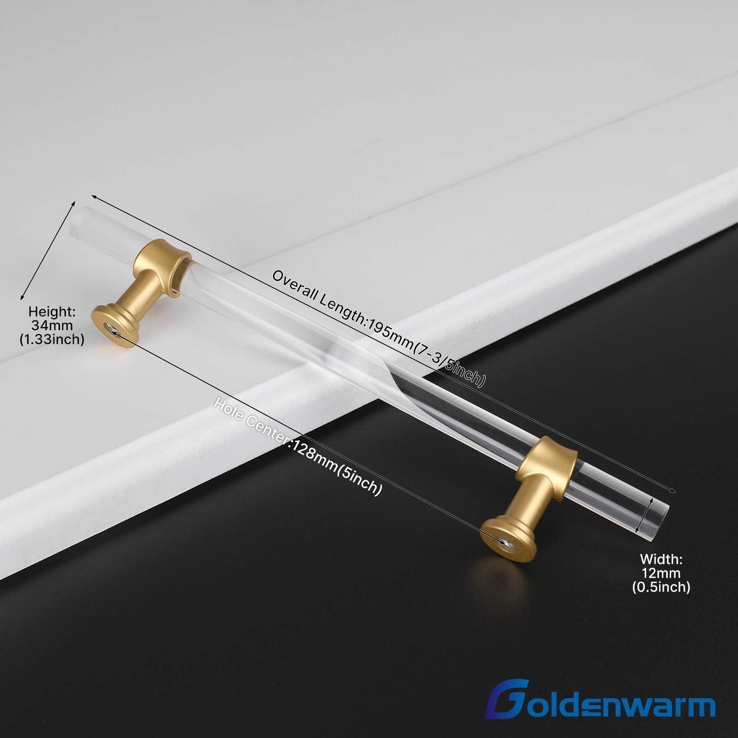 Goldenwarm 25 Pack 5 Inch Kitchen Cabinet Handles Gold Drawer Pulls Crystal Acrylic with Brushed Brass Handles for Cabinets Dresser Cupboard Wardrobe