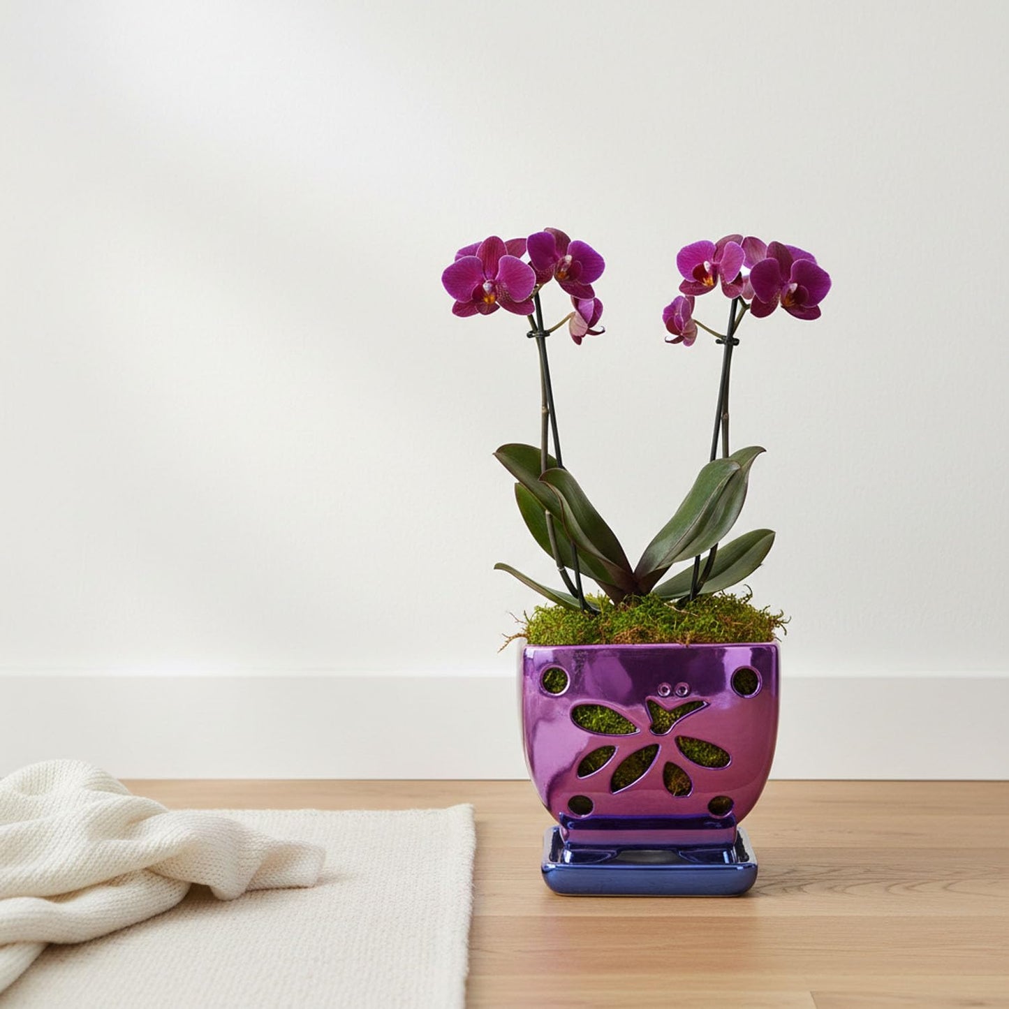 Grdthzey Orchid Pots with Holes Square Ceramic Orchid Planter Pots 5.5 inch (Purple)