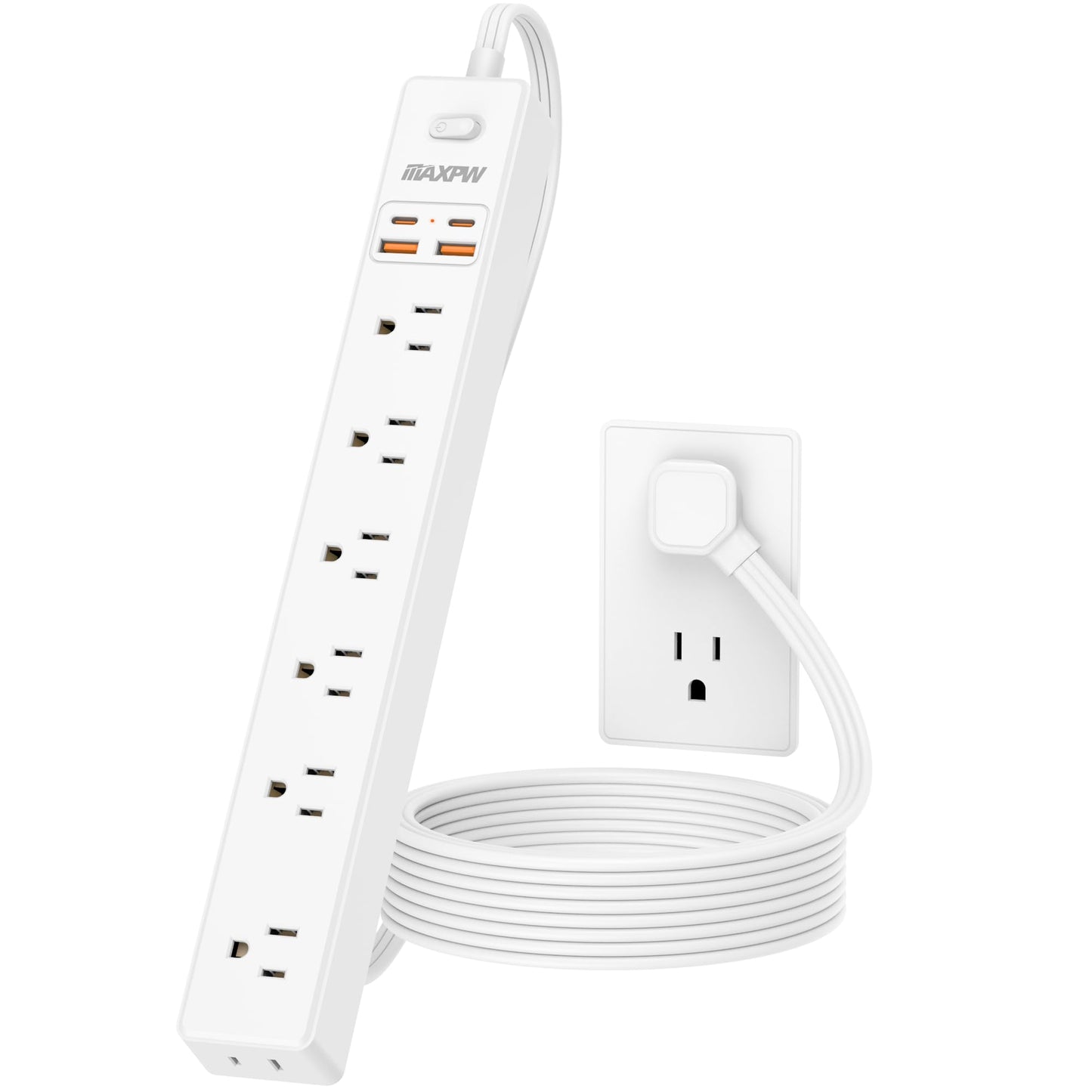 2 Pack Power Strip Surge Protector - 7 Outlets 4 USB Ports (2 USB C), 6 Ft Ultra Thin Flat Plug Extension Cord, 1875W/15A, 1700 Joules, Wall Mount for Home Office Dorm, White