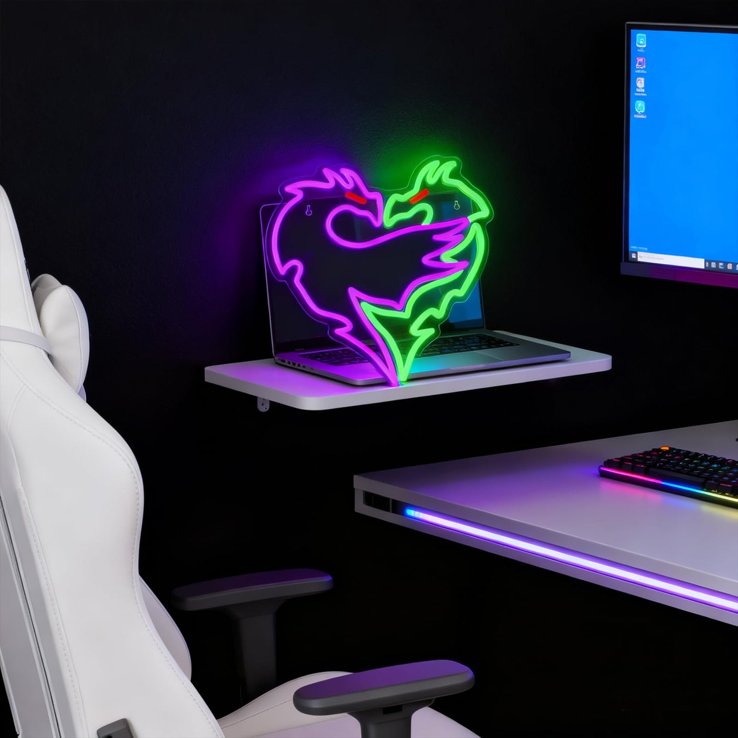 Mvorixa Dragon Neon Sign – Dimmable Purple & Green LED Dragons Embrace Lights, Cool Neon Wall Light for Gaming Room, Bar, Man Cave & Fantasy Bedroom Decor (12.95×14.37 in)