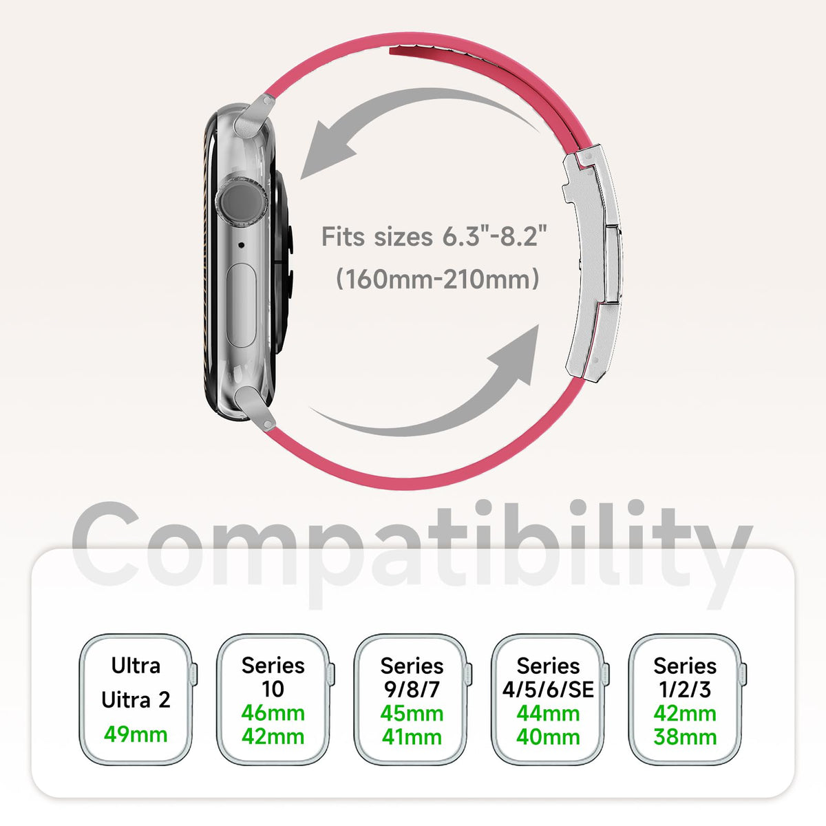 Leather Band Compatible with Apple Watch 49mm46mm45mm44mm42mm41mm 40mm38mm,Stylish Magnetic H Buckle Strap for iWatch Ultra 2/1/SE/Series 10/9/8/7/6/5/4/3/2/1 Women Men (Pink Band+Silver H Buckle, 38mm40mm41mm42mm)