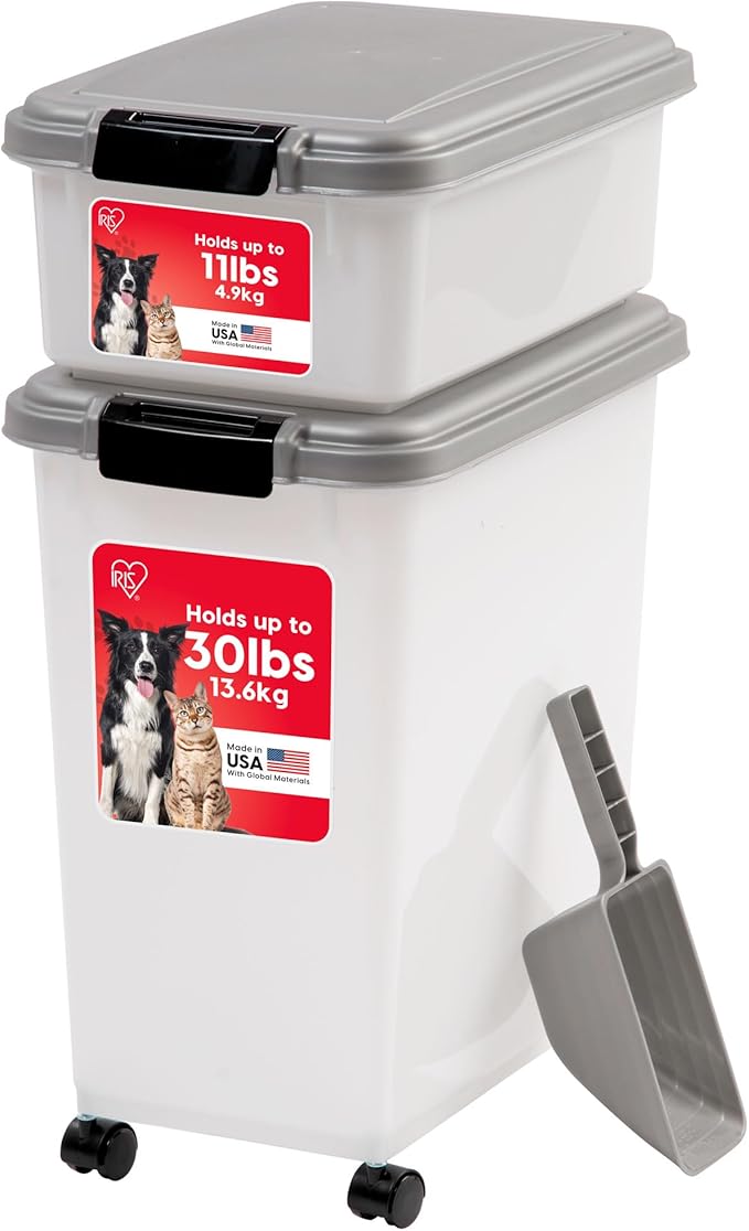 IRIS USA 30 lbs & 11 lbs Combo Airtight Dog Food Storage Container, Stackable