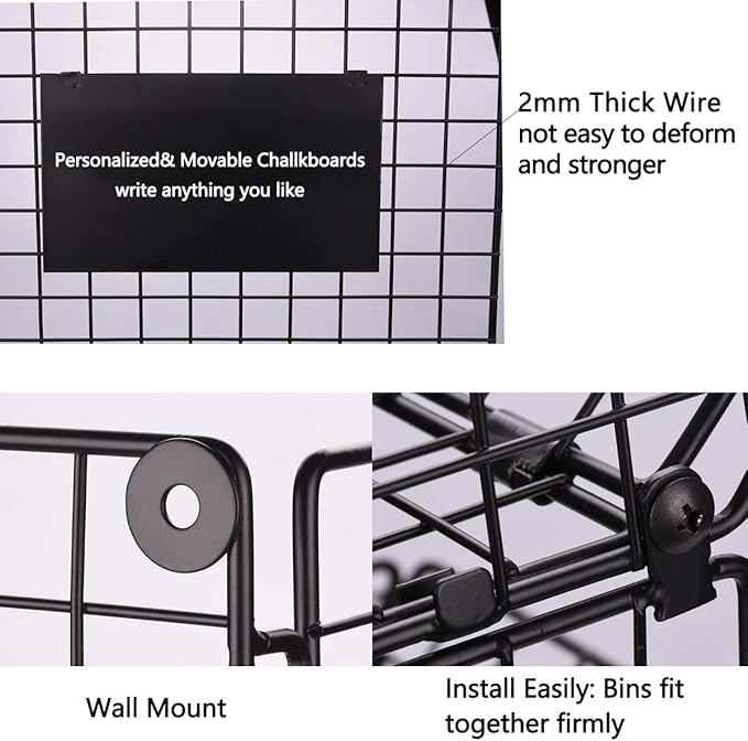 X-cosrack Metal Wire Basket Wall Mount, 3 Tier Wall Storage Basket Organizer