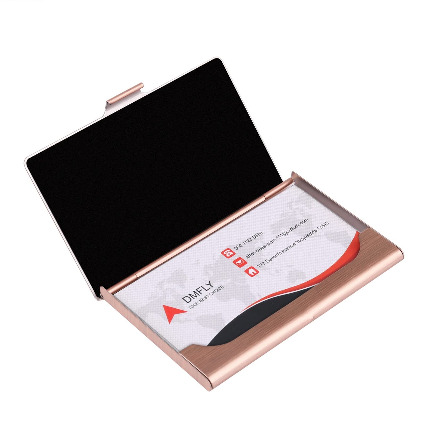 DMFLY Black Slim Metal Business Card Holder + Rose Gold Case, Slim Business Card Case for Men & Women, Pocket Metal Card Case, Professional Stainless Steel Business Card Holders