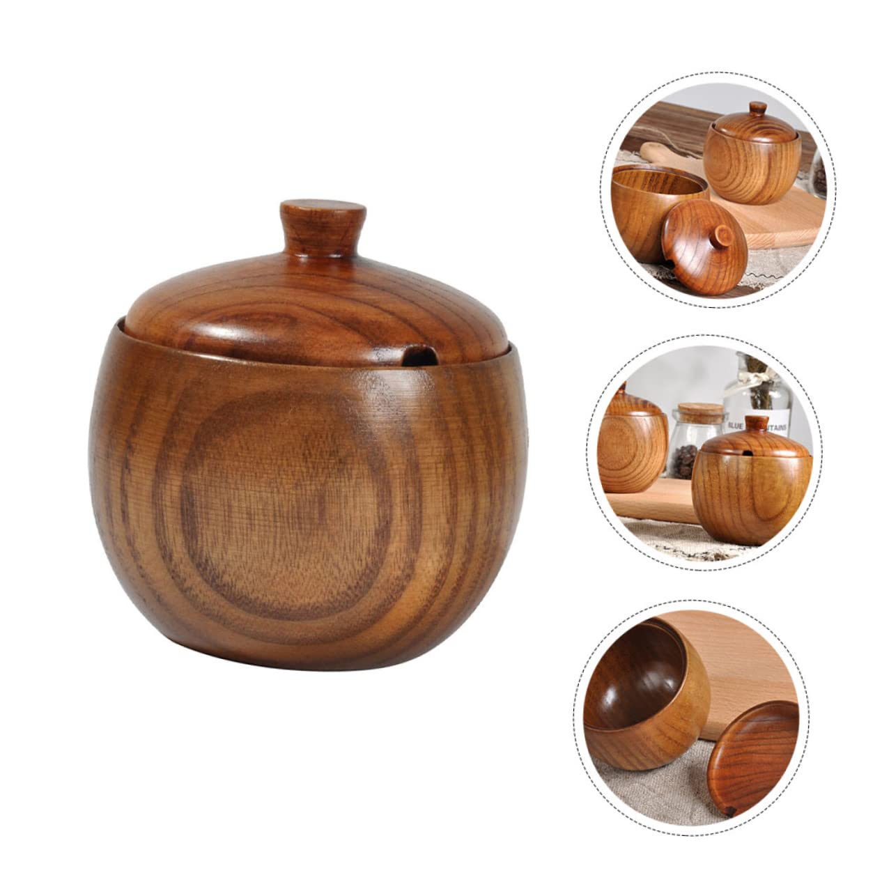Garneck Elegant Wood Grain Condiment Pot Spice Organizer Lids Wooden Seasoning Jars for Salt Spices Seasonings Kitchen Box Lid Wood Condiment Container
