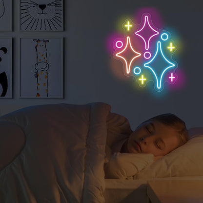Sparkle Stars Neon Signs, Led Light Wall Decor For Kids Boys Girl's Bedrooms Living Room Nursery, Store Decoration, Game Room Family Birthday Bar Wedding Party Gift, Christmas, Birthday, Wedding, Hom