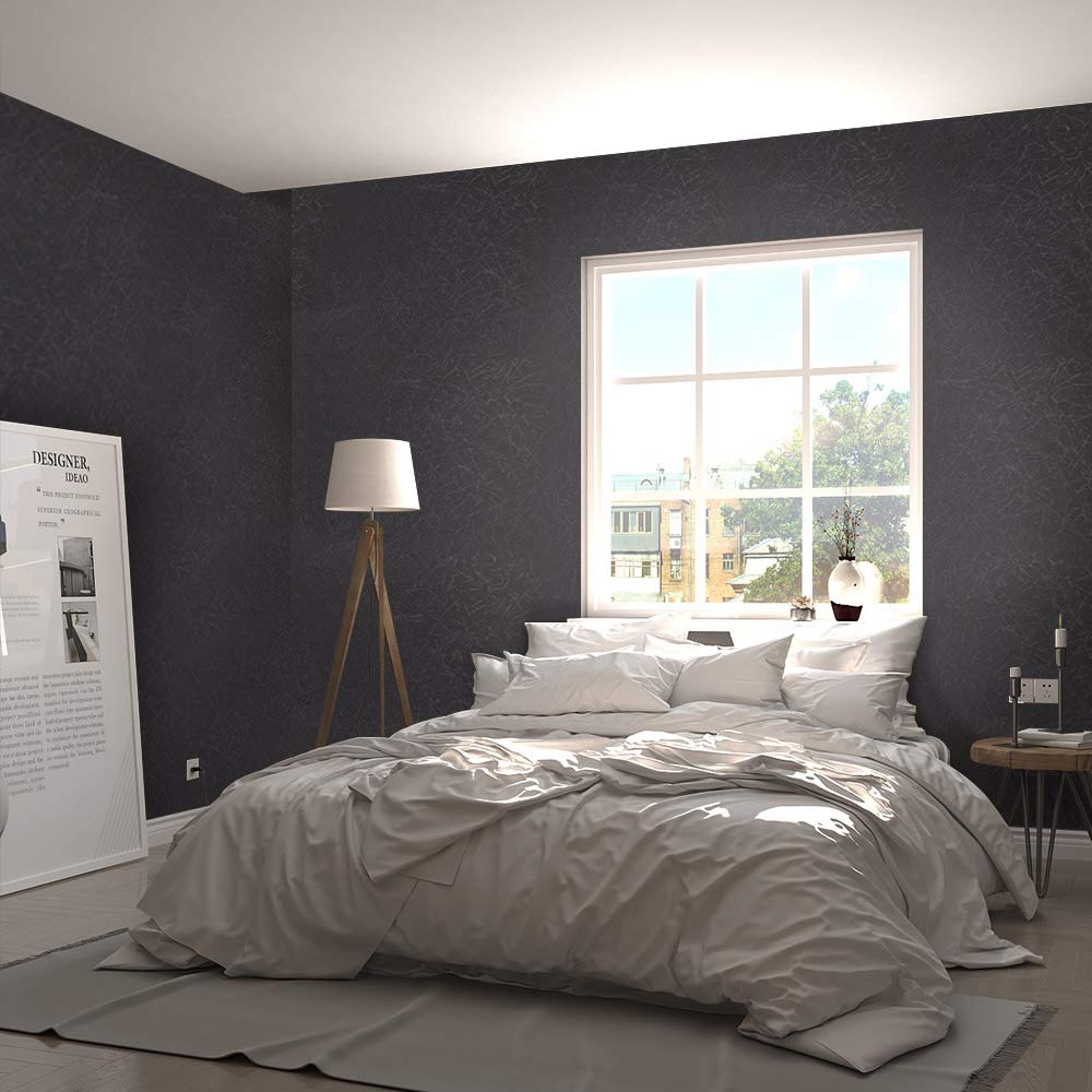 15.7" X 118" Black Silk Wallpaper Embossed Self Adhesive Peel and Stick Wallpaper Contact Paper Removable Waterproof Kitchen Vinyl Wrap Cabinet Furniture Textured Renter Friendly Wall Gift Paper