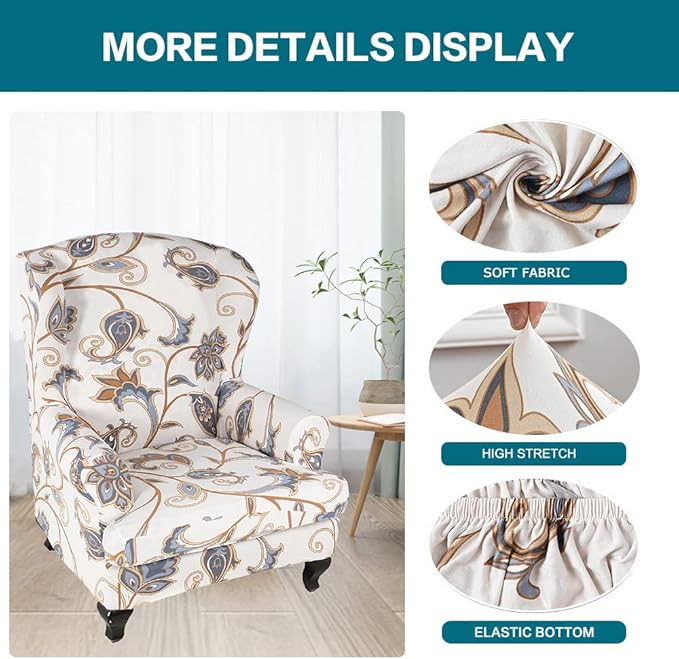 KRFOONN Wingback Chair Cover Slipcovers 2 Piece Stretch Wing Chair Covers