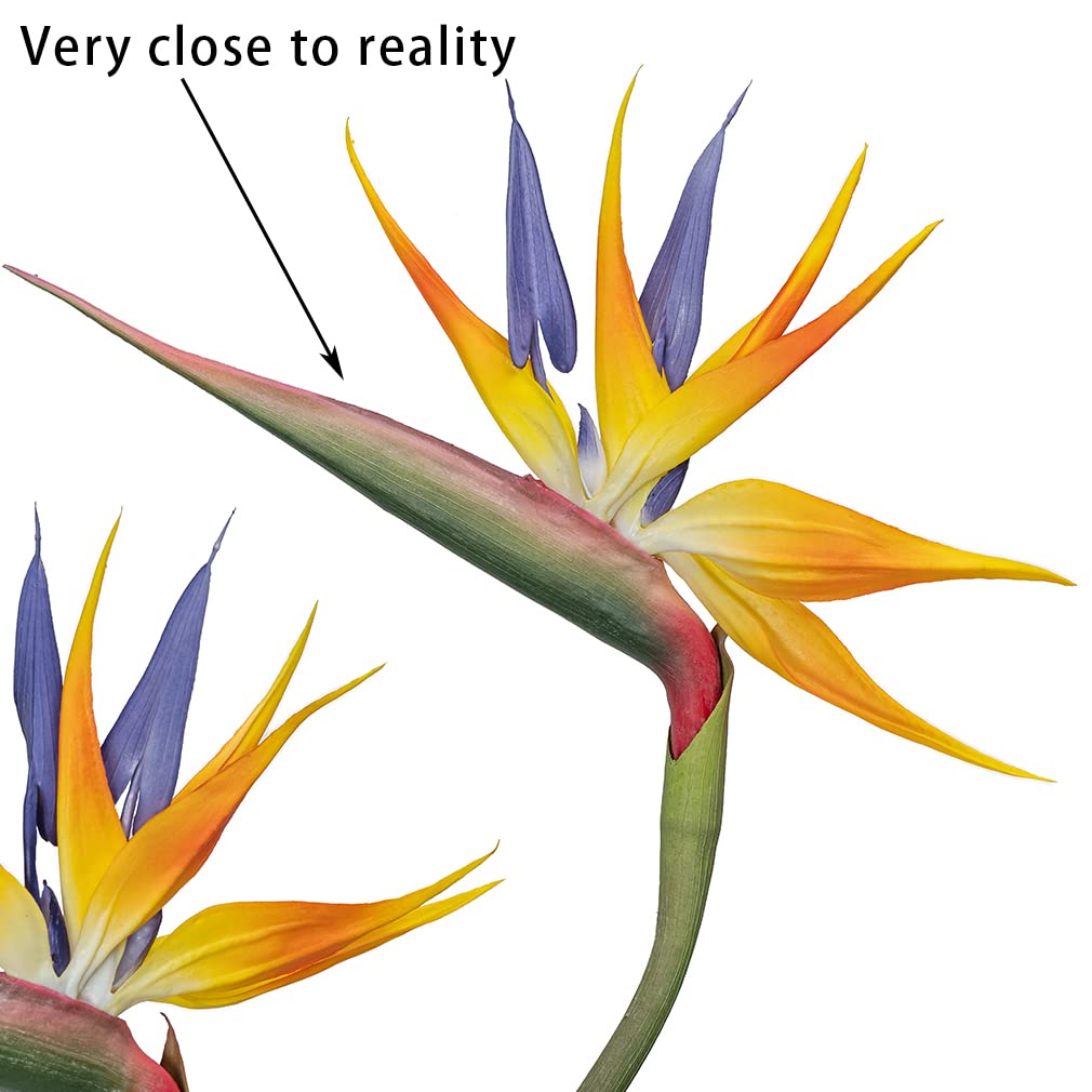 DUYONE Artificial Flowers Bird of Paradise 37'' Large Latex Fake Greenery Plants Long Stem Red Plants 2Pcs for Home,Living Room,Bedroom,Dining Table(Orange 2pcs)