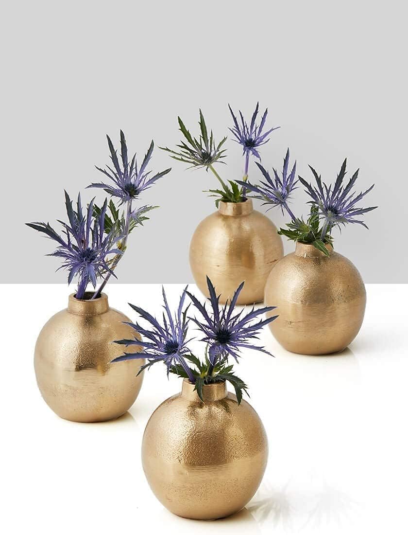 Serene Spaces Living Gold Floral Ball Bud Vases, Small Decorative Flower Vases for Wedding Centerpieces, Party Tables, Dining, Coffee Table & Fall Home Decor, 3.5" Tall x 3" Diameter, Set of 24