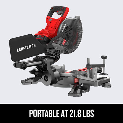 CRAFTSMAN V20 Cordless Sliding Miter Saw, 7-1/4 inch, Single Bevel, Battery and Charger Included (CMCS714M1)