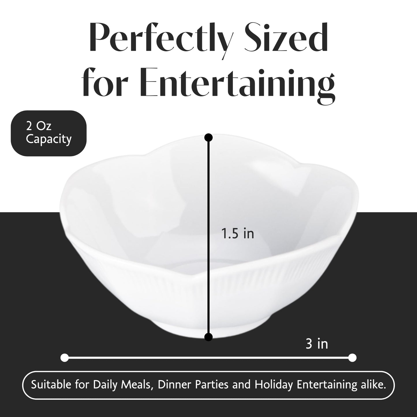 BIA Cordon Bleu Lotus Bowl Set of 4-2 Oz. Asian White Porcelain Dipping Bowls, Stackable Sauce Dishes for Snacks, Appetizers & Condiments - 3.5" Round Bowls, Microwave & Dishwasher Safe