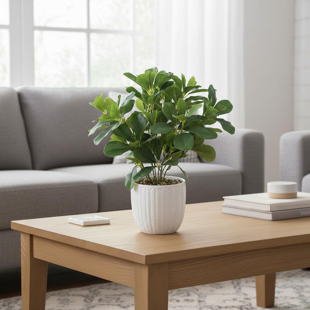 Hisow Artificial Potted Plant Leaves, 16.9" Artificial Shrubs Plants Arrangements Fake Eucalyptus Leaves with Vase Faux Greenery Leaf for Home Garden Table Centrepieces Indoor Décor