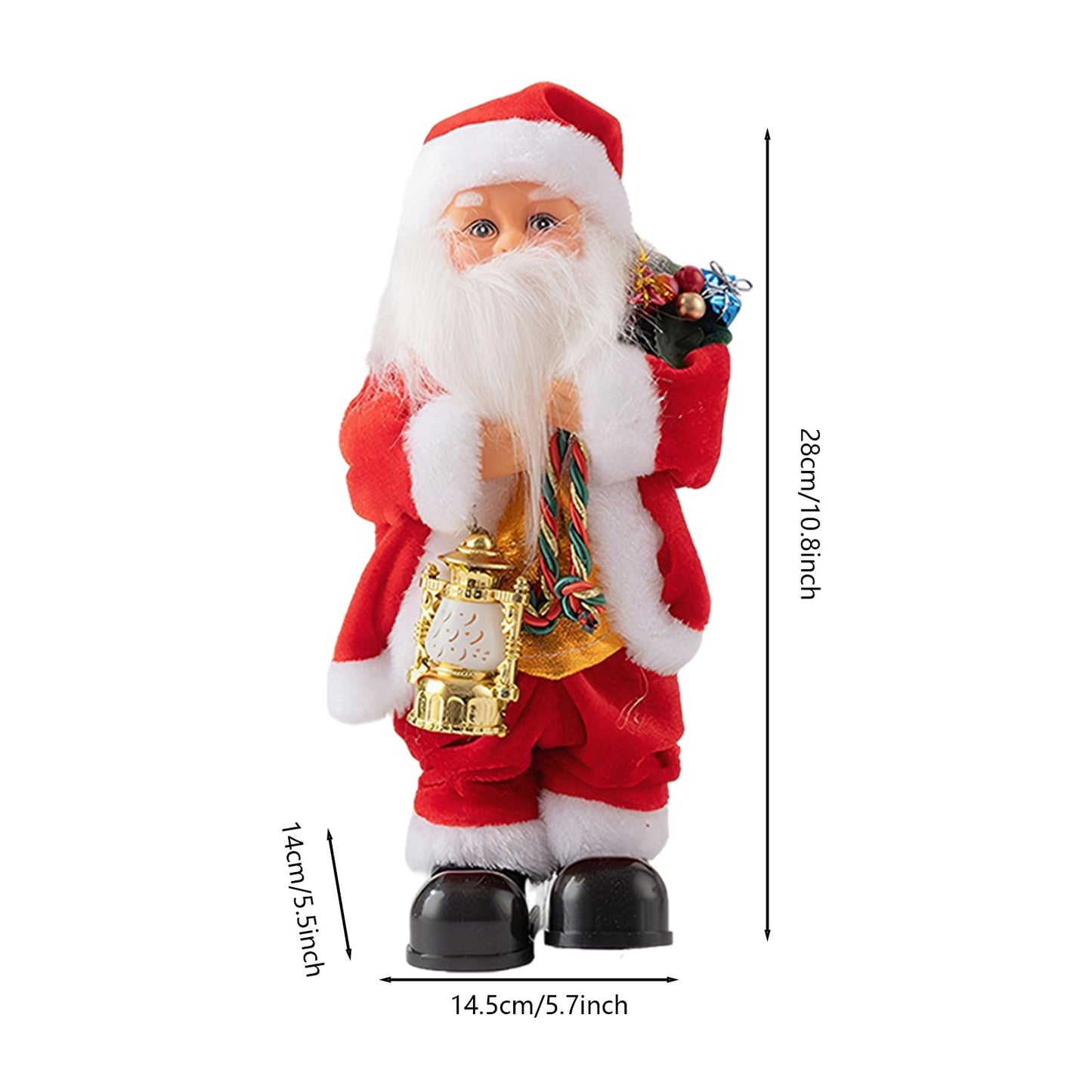 11 inch Musical Santa Claus Cute Electric Christmas Ornament Decorations Battery Operated Light Sound Stuffed Plush Funny Singing Dancing Santa Figure Fingure Xmas Home Fireplace Mantel Stand Decor