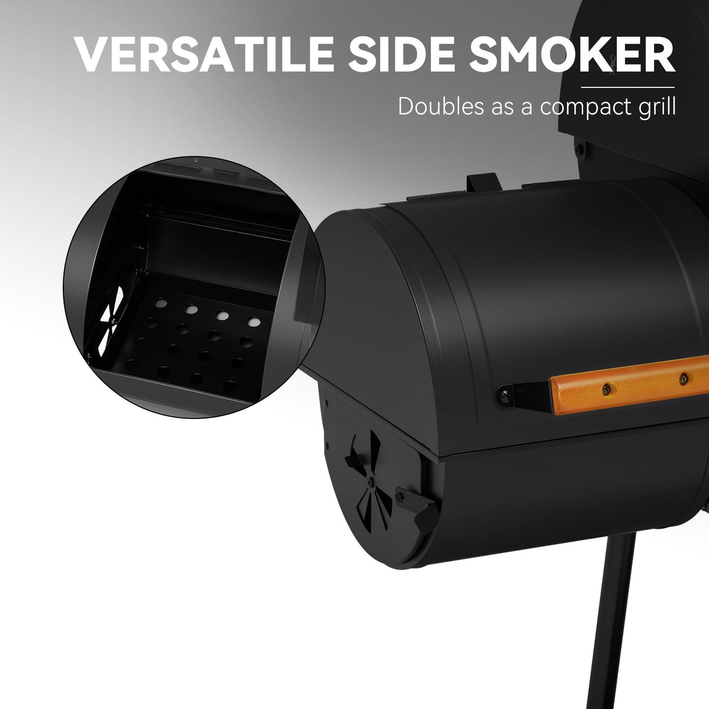 Royal Gourmet CC1830W 30-Inch Charcoal Grill with Offset Smoker and Wood-Painted Side Table, Outdoor Smoker Grill with 811 Sq. In. Cooking Area for Outdoor Barbecue Event, Black