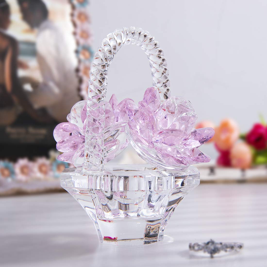 Crystal Rose Flower Figurine Handcrafted Glass Gift for Women