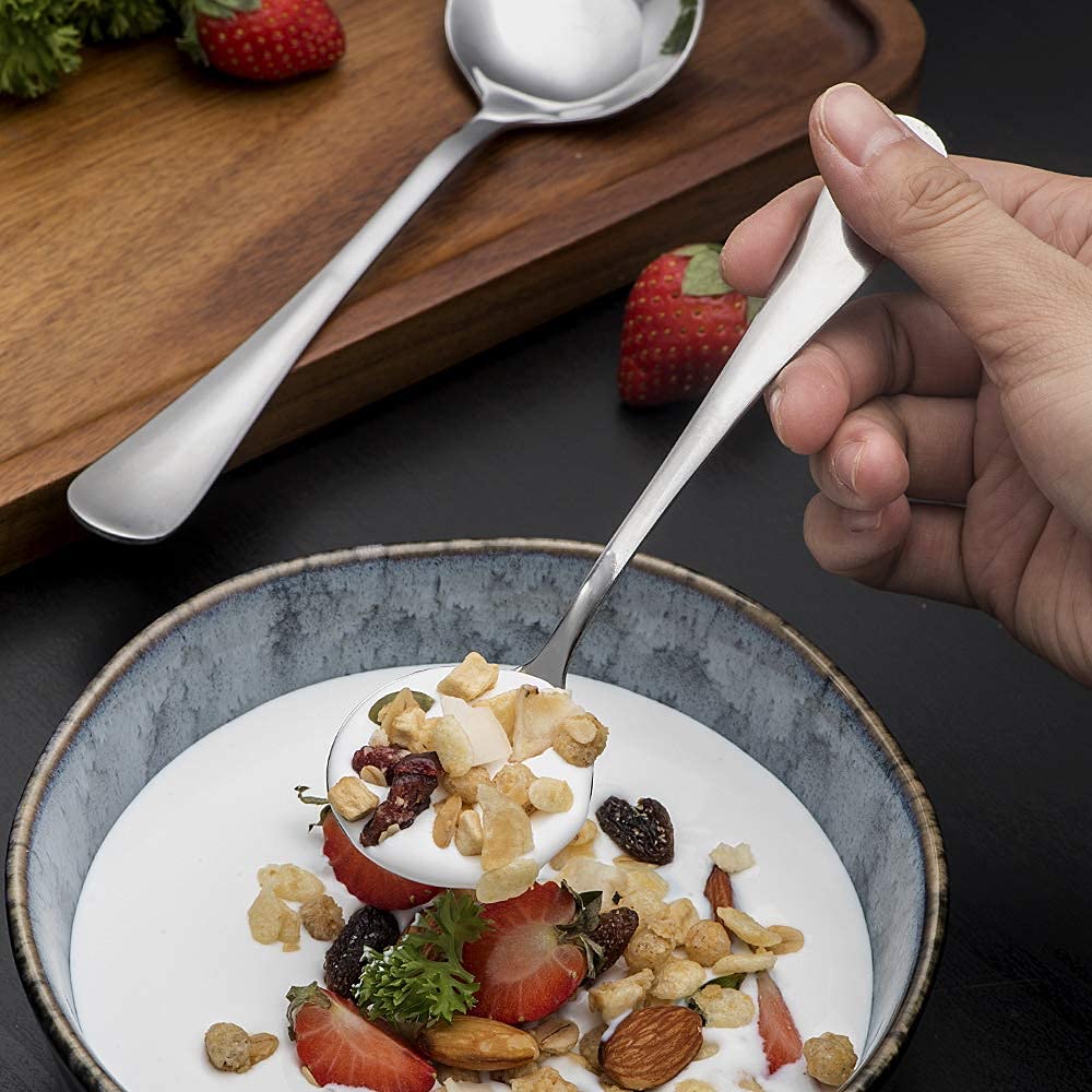HAPPY KIT Soup Spoons Set 12 Pcs Premium Stainless Steel Round Spoons Heavy-Weight Durable Flatware Set