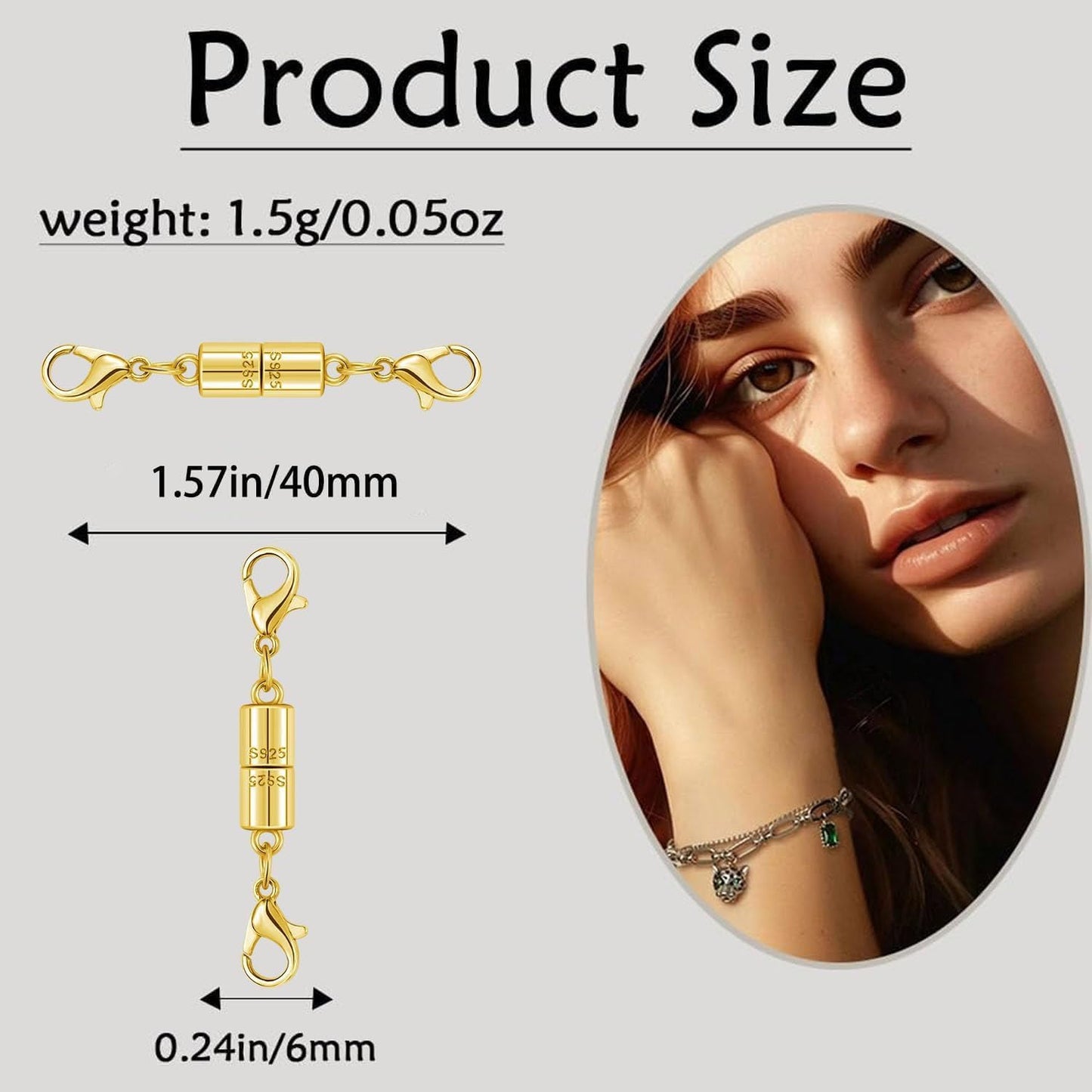Magnetic Jewelry Clasps, 925 Sterling Silver, Strong Magnetic Closures for Necklaces and Bracelets (3pcs Silvery)