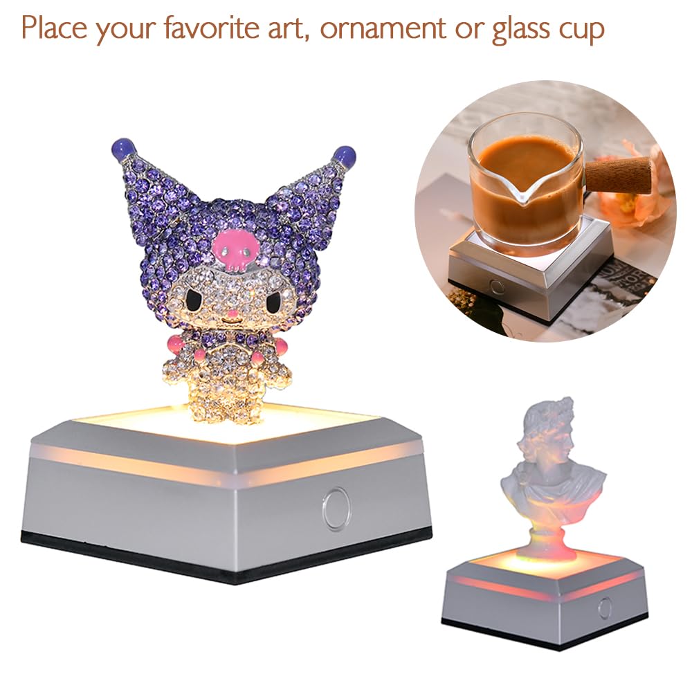 ZRENJHUS LED Multicolor Light Base Display Stand Lighted Up Stand for 3D Crystal Artwork Square Silvery Display Base Pedestal with 12 Colorful Modes - Flat