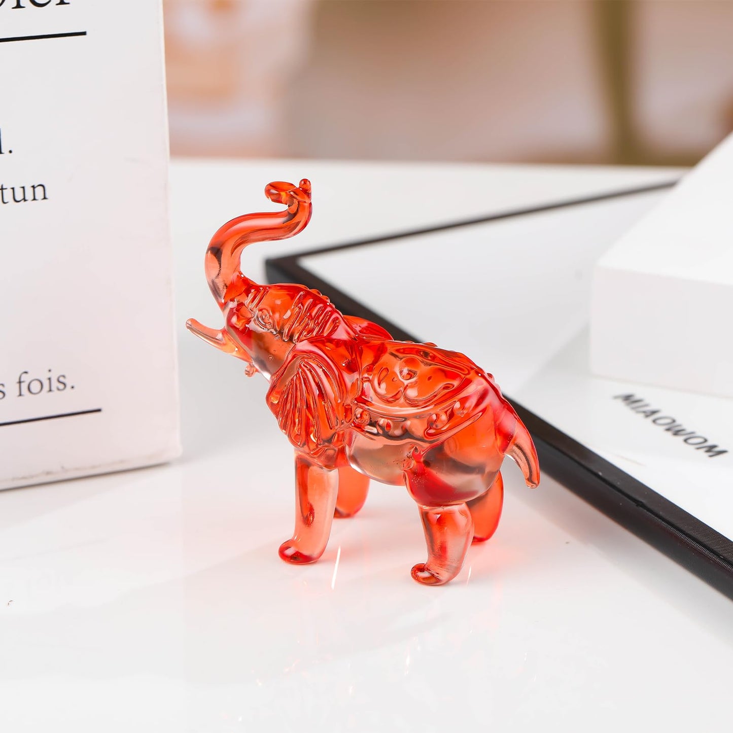 Arikyrist Crystal Elephant Figurine Home Decor, Glass Statue Gifts, Crystal Animals Collectible Tabletop Decoration Elephant Sculpture with Trunk Up (Red)