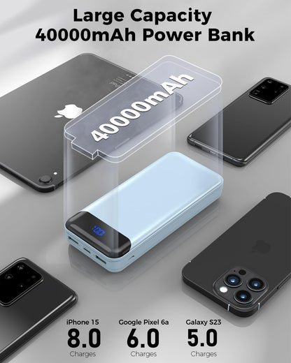 Portable Charger Power Bank 40000mAh Powerbank PD 30W and QC 4.0 Fast Charging External Battery Pack with USB-C LED 3 Outputs & 2 Inputs Portable Charging for iPhone 15 14 13 pro, Samsung
