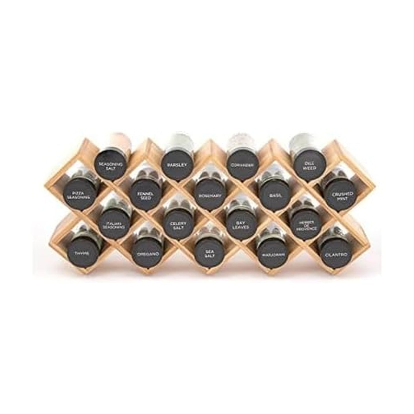 Kamenstein Criss Cross 18 Jar Bamboo Spice Rack with Spices Included - Countertop, Drawer, or Wall Mount Organizer with Refill Program