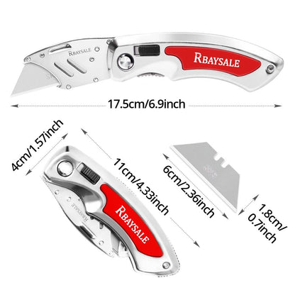 RBAYSALE Utility Knife Folding Heavy Duty Carpet Cutter with 5 SK5 Blades 420 Stainless Steel Retractable Box Cutter with Safety-Lock Design Craft Tradesman Knife 180g