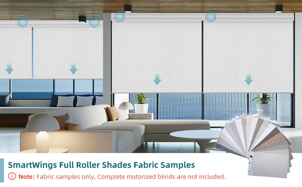 SmartWings Motorized Smart Blinds with Remote, Custom Automatic 100% Blackout Roller Shade Compatible with Alexa/Homekit/Google, Electric Smart Blinds for Indoor Windows, Multi-Color Samples