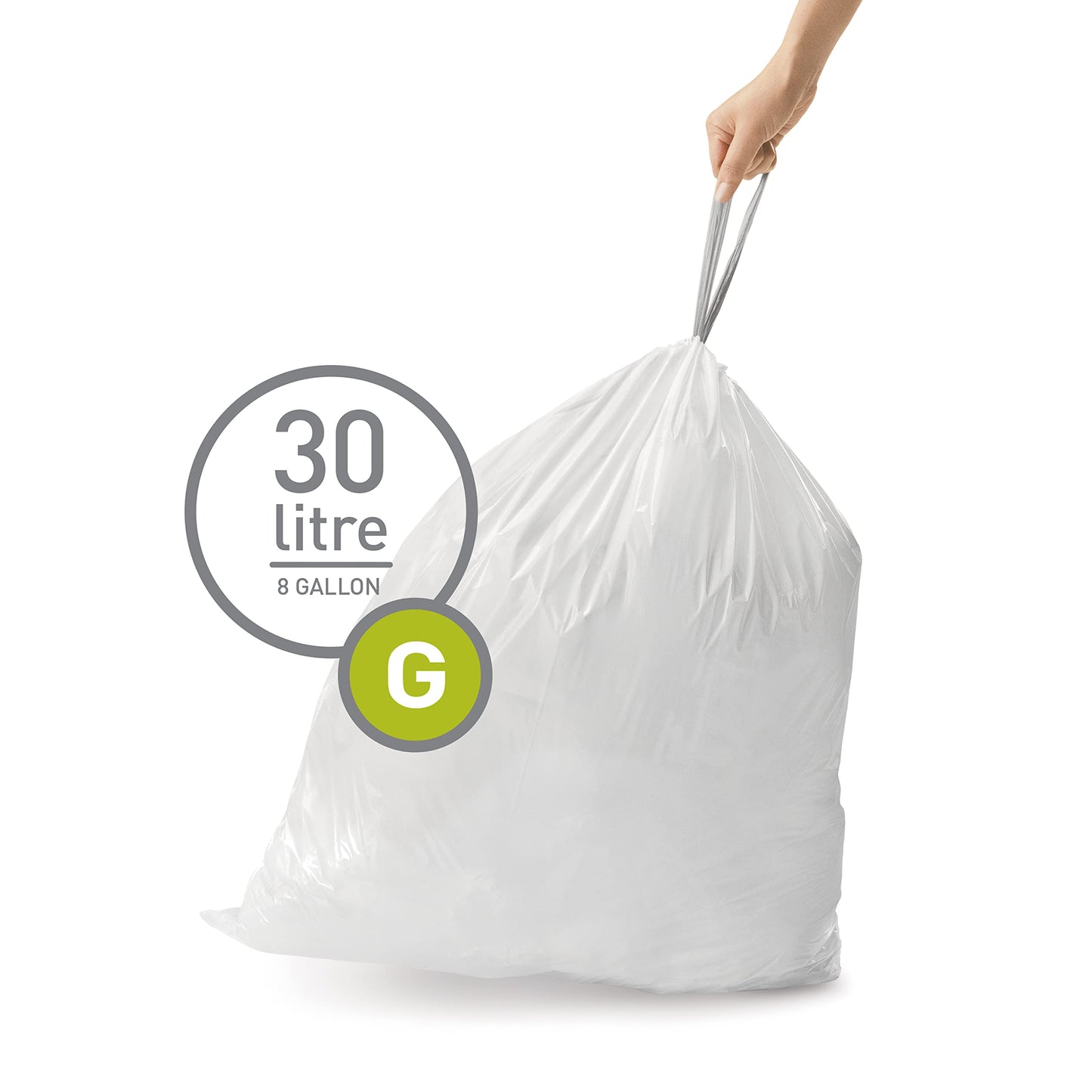 simplehuman CW0257 code G Custom Fit Bin Liner Bulk Pack, White Plastic (3 Pack of 20, Total 60 Liners)