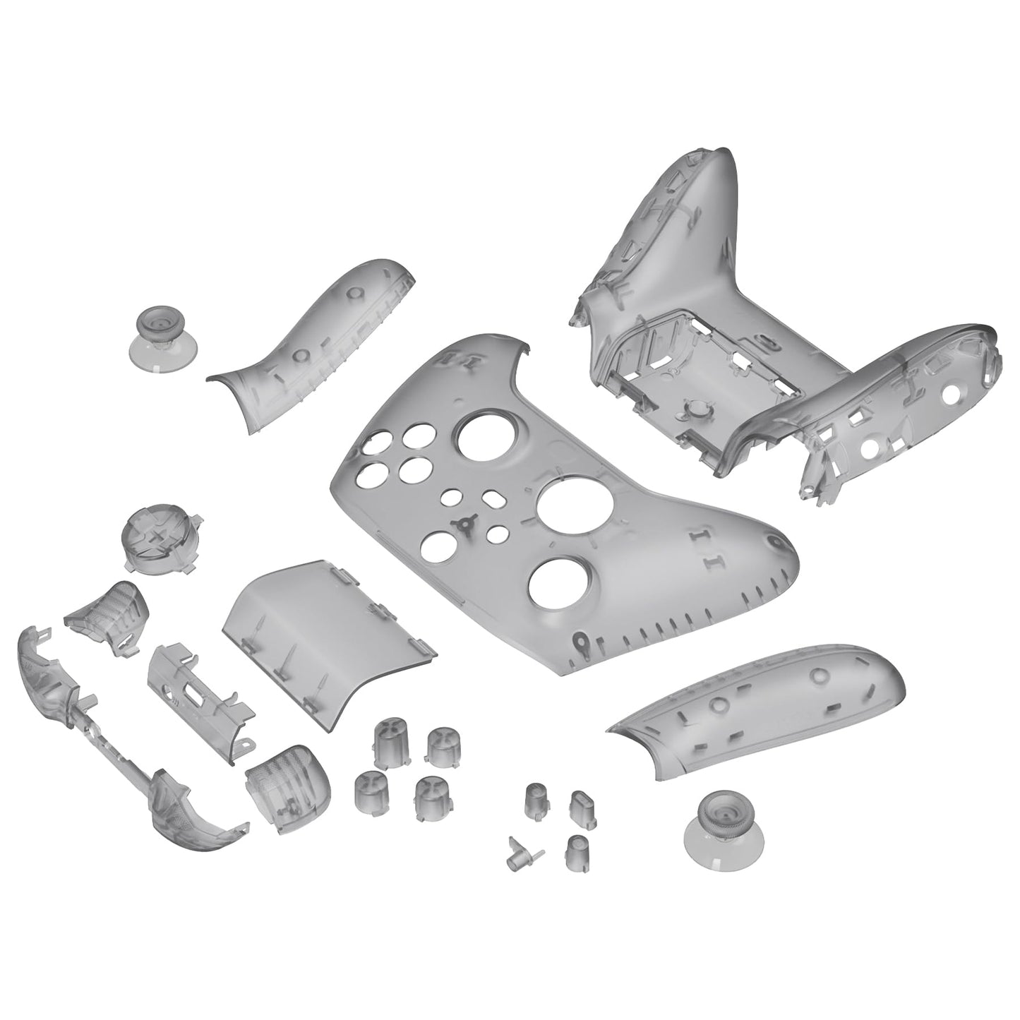 eXtremeRate Full Set Shell Buttons for Xbox Series X & S, Clear Black Replacement Side Rails Grips Front Back Plate Cover for Xbox Core Wireless Controller [Controller NOT Included]