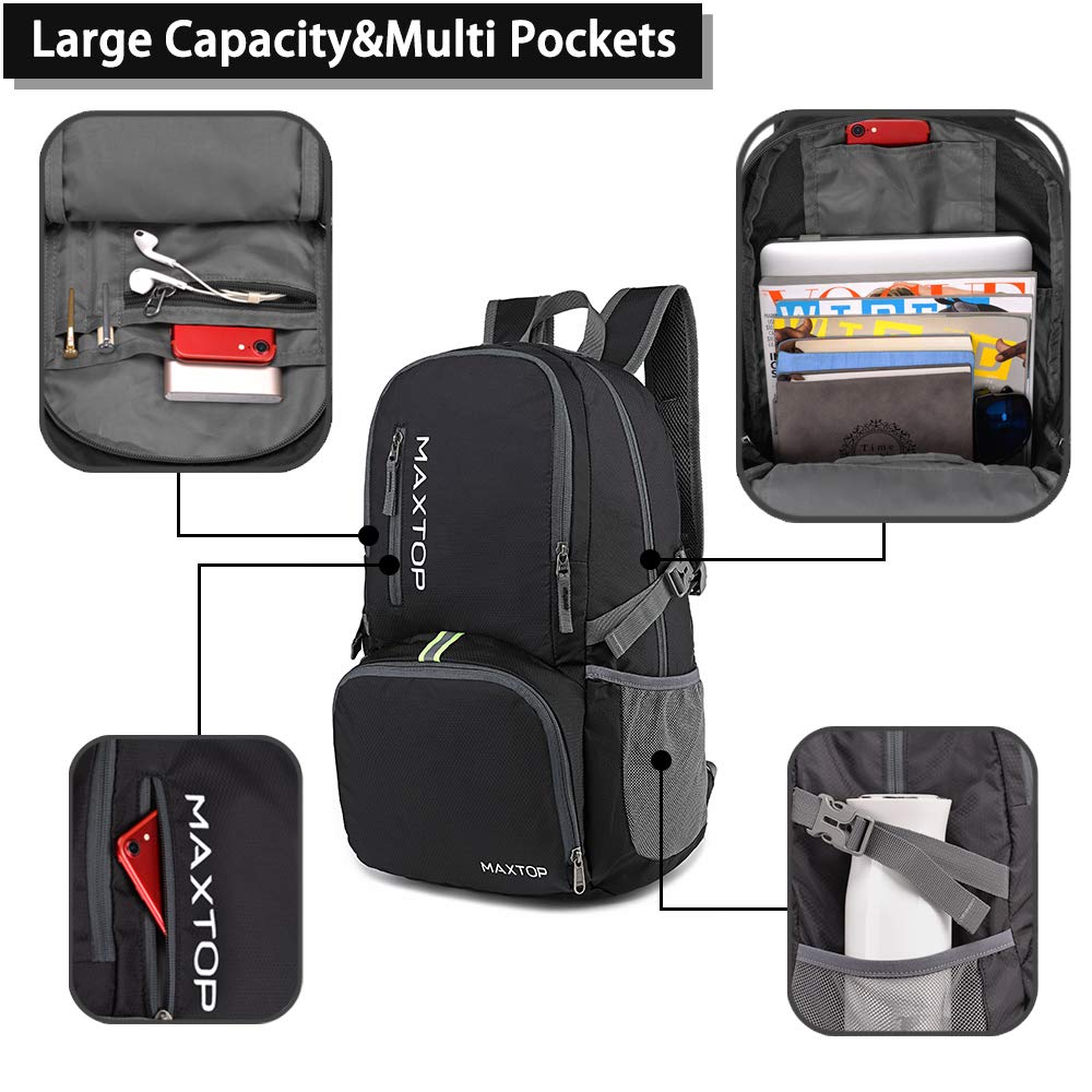 MAXTOP 30L Ultra Lightweight Packable Backpack Foldable Rucksack Water Resistent For Men Women Kids Outdoor Camping Hiking Travel Daypack Handy Durable Gifts For Men Women